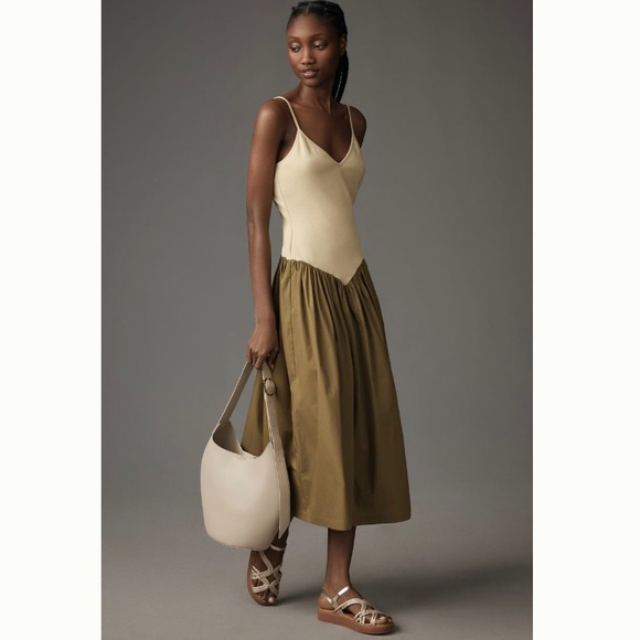 Anthropologie Dresses & Skirts - 🌿|NWT| Anthropologie Maeve Ribbed Poplin Twofer Midi Dress